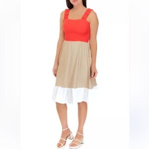 52Seven Sleeveless Color Block Dress - Red, Tan, and White size Medium